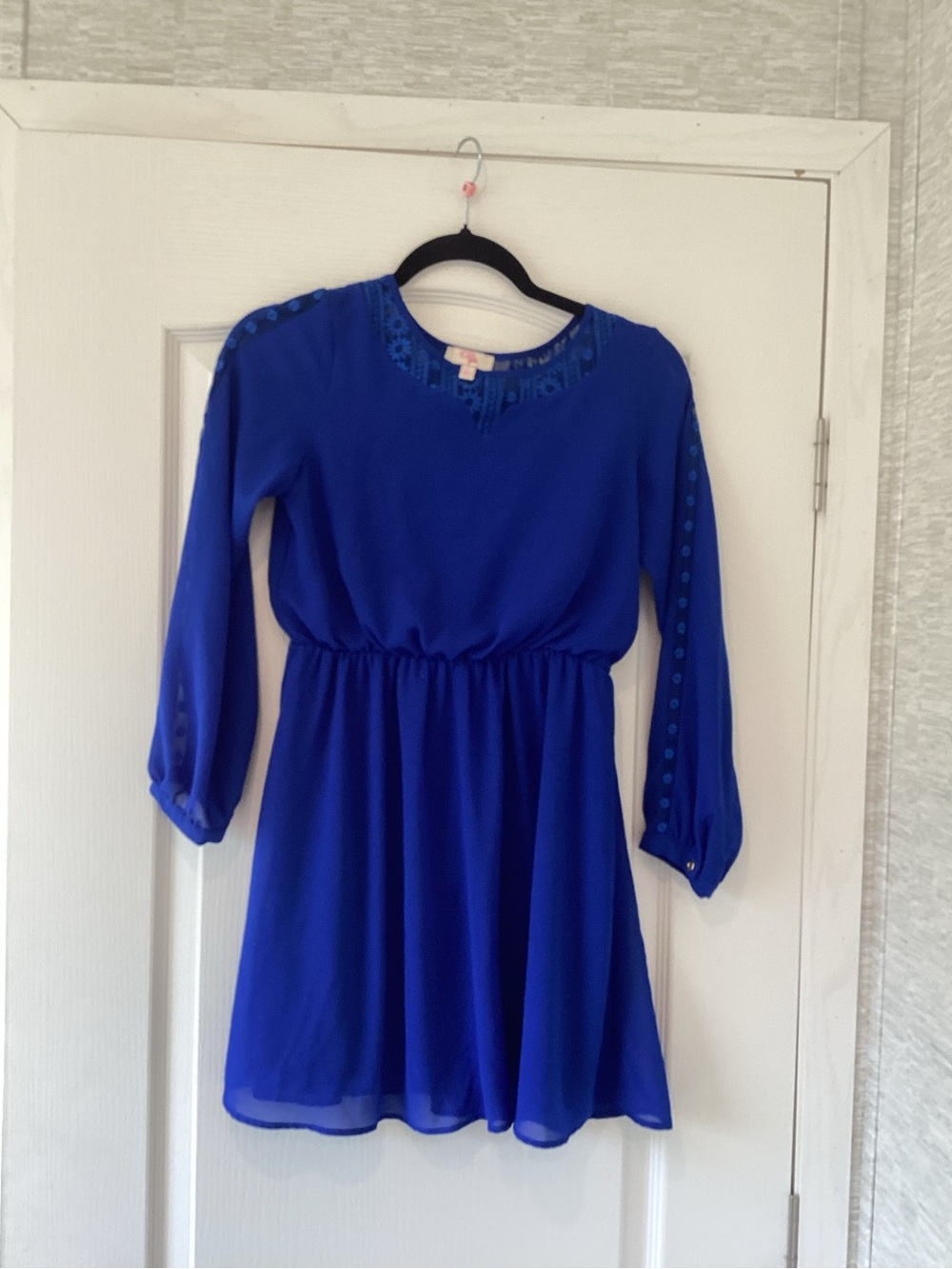 GB girls Royal Blue Long-Sleeve Chiffon Dress L EUC